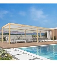 PURPLE LEAF 12' X 20' Outdoor Hardtop Gazebo for Patio Galvanized Steel Double Roof Permanent Canopy Teak Finish Coated Aluminum Frame Pavilion Gazebo with Netting and String Lights