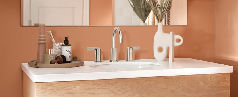Moen Brushed Gold Cia Widespread 2-Handle High-Arc Bathroom Faucet , 3-Hole Bathroom Sink Faucet, Valve Required, T6222BG