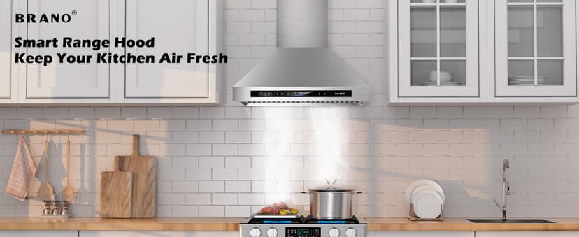 Wall Mount Range Hood 30 inch,900 CFM Kitchen Hood with Voice/Gesture/Touch Control,Vent Hood in Stainless Steel With Ducted/Ductless Convertible, 4 Speed Exhaust Fan