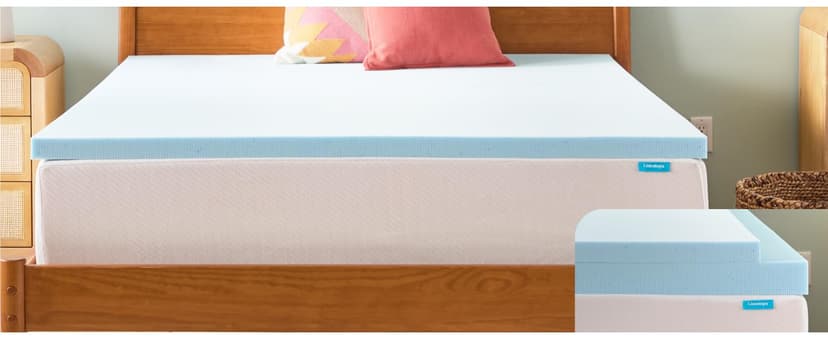 LINENSPA Memory Foam Mattress Topper - 3 Inch Gel Infused Memory Foam - Plush Feel - Cooling and Pressure Relieving - CertiPUR Certified - Dorm Room Essentials - Queen Size
