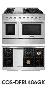 Cosmo COS-DFRL486GK 48 in. Lumin Collection 6.7 cu. ft. Double Oven Dual Fuel Range with 6 Sealed Burners, Rapid Convection, Stainless Steel