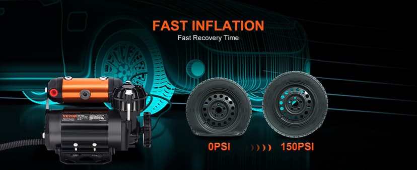 VEVOR Onboard Air Compressor Kit 150PSI Offroad Air Compressor Portable Tire Inflator Heavy Duty 3.5CFM Air Pump for Jeep SUV 4x4 Vehicle Compatibility with Air tools, Air horns, Lockers