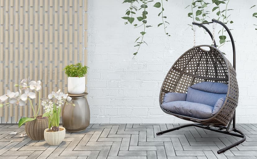 Double Egg Chair with Stand, 2 Person Heavy Duty Hanging Wicker Rattan Swinging Chair Hammock Nest Chair for Indoor Outdoor Patio Lounger Swinging Loveseat Perfect for Balcony Garden - Dust Blue