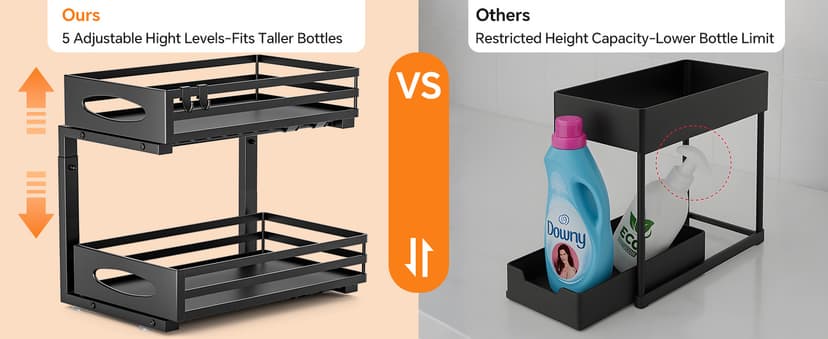 Under Sink Organizer, Pull Out Cabinet Organizers, Slide Sink Steel Shelf Cabinet Storage Shelves, Under Sink Storage for Kitchen Bathroom Cabinet (Black, 2 Pack)