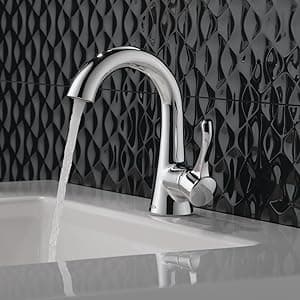 Delta Esato Brushed Nickel Bathroom Faucet 1 Hole, Single Hole Bathroom Sink Faucet for Vanity, Push-Pop Drain Assembly, SpotShield Brushed Nickel 15897LF-SP