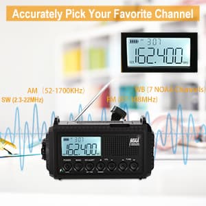 Raynic NOAA Weather Radio, 5000mAh/18500mWh Solar Hand Crank Emergency Radio, Battery Powered Portable Radio with AM/FM/SW/NOAA, Cell Phone Charger, Type-C Charging, Flashlight and SOS Siren