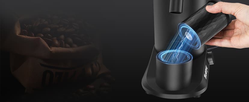 Huanyu Commercial Coffee Grinder Variable Speed Time Based Dosing Flat Burr Knob Control Professional Grinder with 8 Stepless Grinding Settings