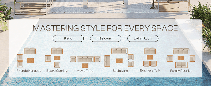 Outdoor Furniture Set, 4 Piece Aluminum Patio Furniture Set with Coffee Table, Wide Seat and Thick Cushions, Outdoor Patio Conversation Sets for Deck, Porch (LightGray)