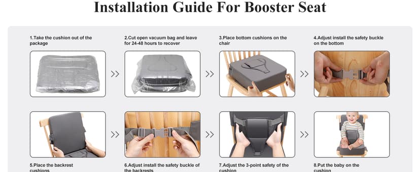 Toddler Booster Seat for Dining Table, Non-Slip Kitchen Chair Booster Seat with Backrest and Adjustable Straps, Portable PU Waterproof Travel Baby Booster Increasing Cushion
