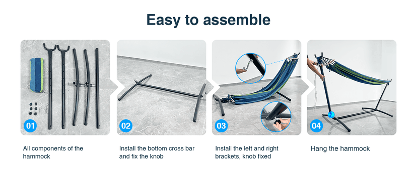 Double Hammock with Stand, 2 Person Hammock with Carrying Bag,Heavy Duty Portable,500 lb Capacity, Perfect for Both Indoors and Outdoors,Wide Blue