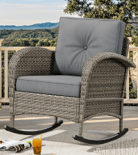 YITAHOME Wicker Rocking Egg Chair, Outdoor Patio Rocking Chair with 5.9in Thick Cushion, 250lb Capacity, Anti-Slip, All-Weather Resilient Egg Lounger Chair for Indoor & Outdoor, Grey(1 Pack only)
