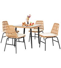 3 Piece Outdoor Wicker Furniture Bistro Set, Rattan Chairs Conversation Sets Wicker Patio Furniture for Balcony Poolside Backyard, Yellow/Beige