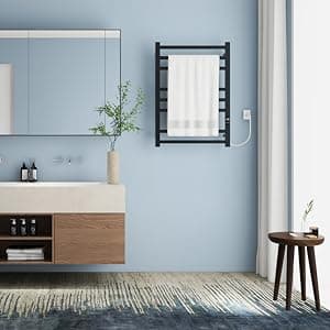 8-Bar Heated Towel Rack - Slim Design, Quick Heating, Adjustable Temperature, 24-Hour Timer - Brushed Stainless Steel - Ideal for Hot Towels in Bathroom