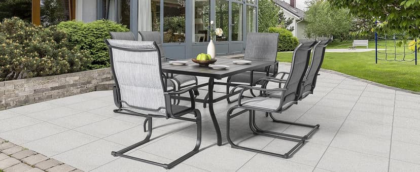 NUU GARDEN Patio Dining Chairs Set of 4, All Weather Outdoor Padded Textilene Patio Chairs, Breathable Spring Motion Textile High Back Outdoor Dining Chairs for Backyard, Lawn, Deck, Grey