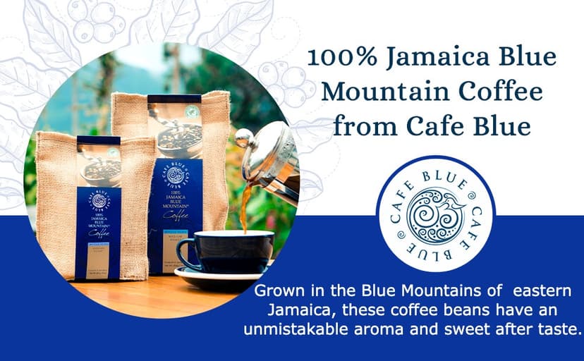 Cafe Blue 100% Authentic Jamaica Blue Mountain Medium Roast Whole Bean Premium Arabica Coffee, 16 Ounces (1 Pound, 454 Grams)