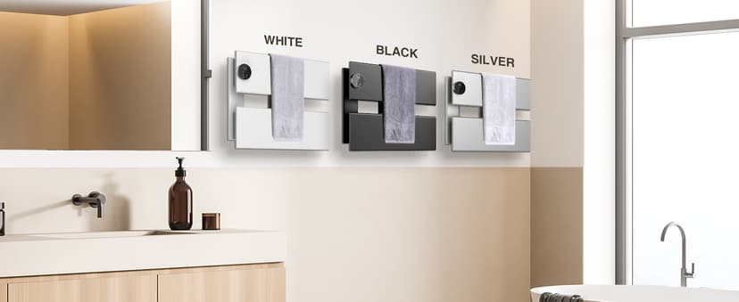 Electric Towel Warmer, 18.35" W x 22.8" H Wall-Mounted Towel Heater with Built-in Timer, Waterproof Aluminum Towel Warmer for Bathroom, Support Plug-in and Hardwired, Black, K3-R-B