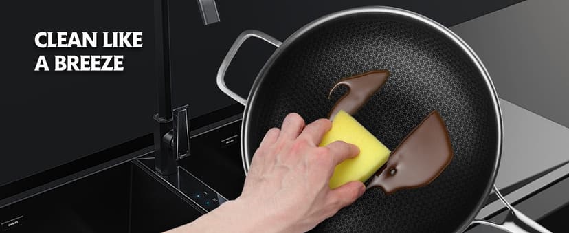 Wok pan,Hybrid 13 inch Wok with Lid, PFOA Free Cookware,non stick Stainless Steel Woks & Stir-fry pans Nonstick, Dishwasher and Oven Safe, Works on Induction