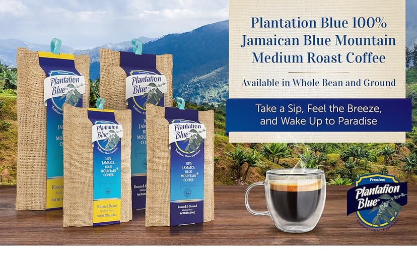 PREMIUM PLANTATION BLUE TRADITION CLASS EXPERIENCE 100% Jamaica Blue Mountain Coffee Medium Roasted and Ground (16oz)