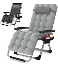 Suteck Zero Gravity Chair, Reclining Camping Lounge Chair w/Removable Cushion, Upgraded Lock and Cup Holder, Reclining Patio Chairs Folding Recliner for Indoor and Outdoor