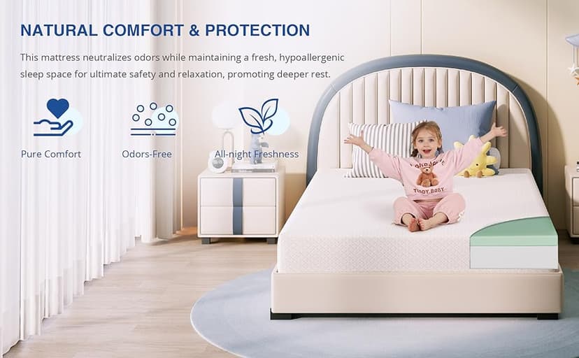 Twin Mattress, 8 Inch Memory Foam for Kids, Cooling Green Tea Gel, Fiberglass Free Comfortable Cover, Medium Firmness, Mattress in a Box, Foam Made in USA, CertiPUR-US Certified
