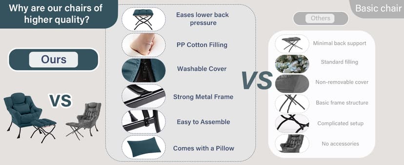 Lazy Chair with Ottoman, Modern Lounge Armchair with Lumbar Pillow, Accent Cozy Reading Chair and Folding Footstool for Bedroom, Dorm, Living Room,Khaki