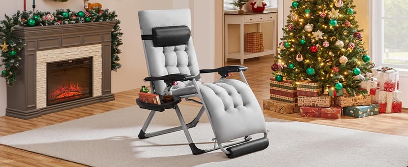 Yaheetech Zero Gravity Chair, Folding Reclining Lounge Recliner with Removable Pad & Headrest & Side Cup Holder Tray for Indoor and Outdoor Gray/1