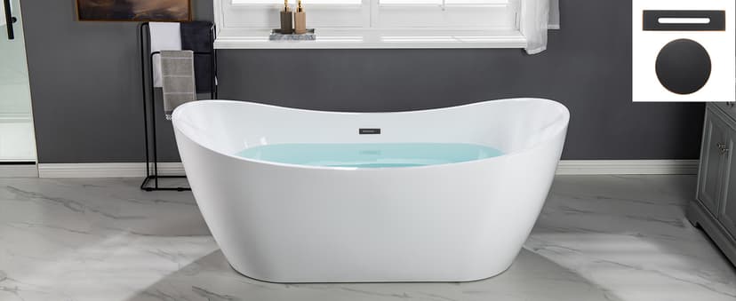 WOODBRIDGE 71"Freestanding White Acylic Soaking Bathtub with Chrome Drain and Overflow,B0017 C