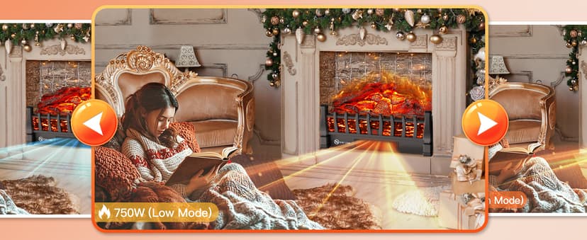Electric Fireplace Logs Inserts Heater with Infrared Remote Controller 5 Flame Brightness 24 H Timer Overheating Protection for Home and Office Decor Black