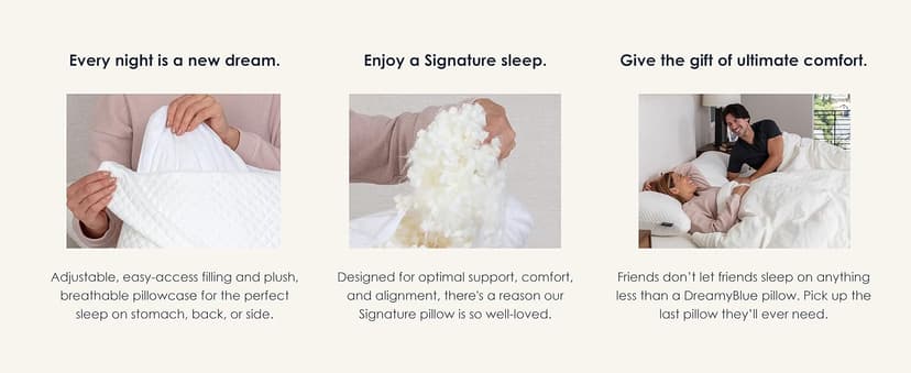 DreamyBlue Signature Pillow w/Adjustable Loft • Shredded Memory Foam Fill • Neutral Alignment for Side, Back, and Stomach Sleepers • Washable Bamboo Rayon Cover • CertiPUR-US Certified Foam (Queen)