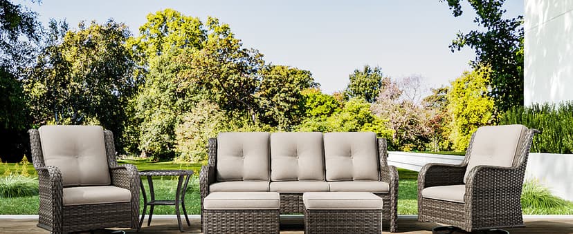 Joyside Outdoor Patio Couch Wicker Sofa - 3 Seater Rattan Sofa for Outside Patio Garden with Deep Seating and Olefin Cushions(Mixed Grey/Beige)