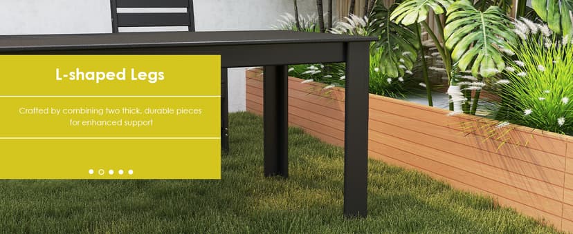 GREENVINES 7-Piece Outdoor-Dining-Set | HDPE Plastic 67'' Table and Chairs Sets for 6 | Patio Furniture | All Weather | Umbrella Hole | Black | for Poolside Garden Backyard