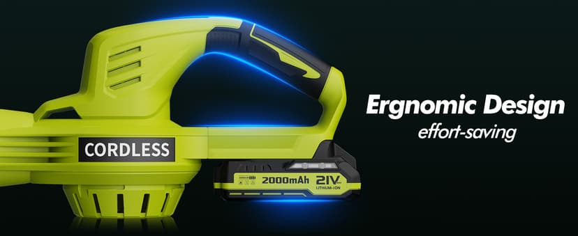 Leaf Blower Cordless - 21V Powerful Electric Leaf Blower with 2 Batteries and Charger, 2 Speed Modes, 2.0Ah Lightweight Battery Powered Leaf Blowers for Lawn Care, Patio, Dust, Blowing Leaves