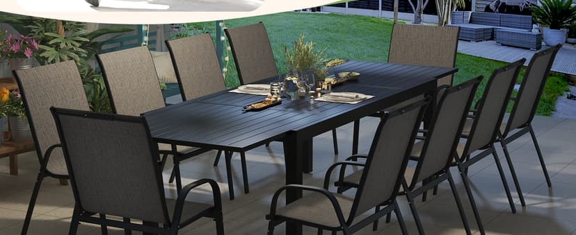 Outdoor Expandable Dining Table 71"-106" Aluminum Patio Dinner Table for 8-10 Person, Rectangular Metal Collapsible Tables with Umbrella Hole, Patio Tables with Extendable Top for Garden, Backyard