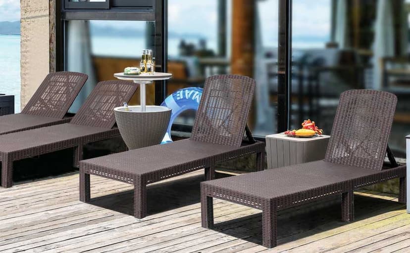 Outdoor Chaise Lounge Chair for Pool, Patio Bench Waterproof Sunbed,Mocha