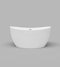 FerdY Bali 59" Acrylic Freestanding Bathtub, Gracefully Shaped Freestanding Soaking Bathtub, Toe-Tap Chrome Drain and Classic Slotted Overflow Included, Glossy White, cUPC Certified