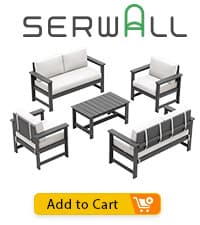 SERWALL 5 Pieces HDPE Outdoor Sofa Set with Cushions, All Weather Use Patio Conversation Couch Loveseat Furniture with Coffee Table for Balcony, Deck, Poolside, Grey Frame with Khaki Cushions