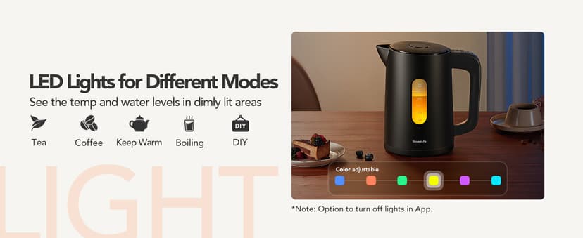 GoveeLife Smart Kettle Temperature Control 1.7L, 1500w WiFi Tea Kettle Electric with LED Indicator Lights, Remotely Control, 2H Keep Warm, 4 Presets Hot Water Boiler for Tea & Coffee & DIY
