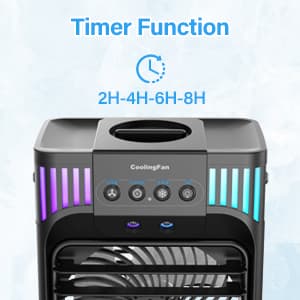 Portable Air Conditioners,4-in-1 Evaporative Air Cooler with 3 Speeds, 3 Modes & 7 LED Light Cooling Fan with Remote, 2-8H Timer, 1200ML Personal Mini Air Conditioner for Bedroom and Office