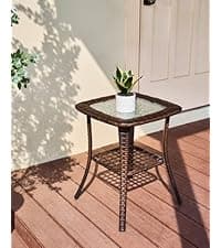 HILLGA Luxury Patio Furniture Set with 6-inch Thick Cushion, Outdoor Couch and High Back Swivel Rocker Patio Chairs, 7PCS Wicker Conversation Set for Deck Yard and Poolside, Blue (V2)