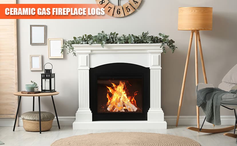 QuliMetal 6PCS Ceramic White Birch Gas Fireplace Logs Set – Realistic Fake Wood Logs for Indoor Inserts, Outdoor Fire Pits, Vented, Propane, Gel, Ethanol, and Electric Fireplaces