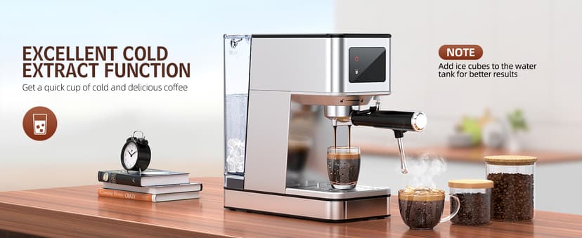 Espresso Machine with Milk Frother, 20 Bar Compact Espresso Maker with Touch Screen & 57.5oz Removable Water Tank for Home, Stainless Steel Coffee Machine for Cappuccino, Latte, Silver(updated)