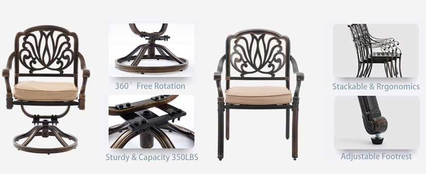 9-Piece Cast Aluminum Patio Furniture, Outdoor Dining Sets for 8 Include 87" Rectangular Patio Dining Table and 8 Stackable Chairs with Cushions & Umbrella Hole (Bronze)