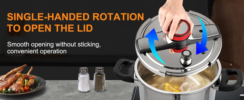 Pressure Cooker 10 QT, Stainess Steel Pressure Canner 10 Quart, Explosion-Proof Cookware, Rotating Lock/Unlock Lid, One-handed lid opening, Thickened Silicone Ring And Anti-scald Handle, Silver