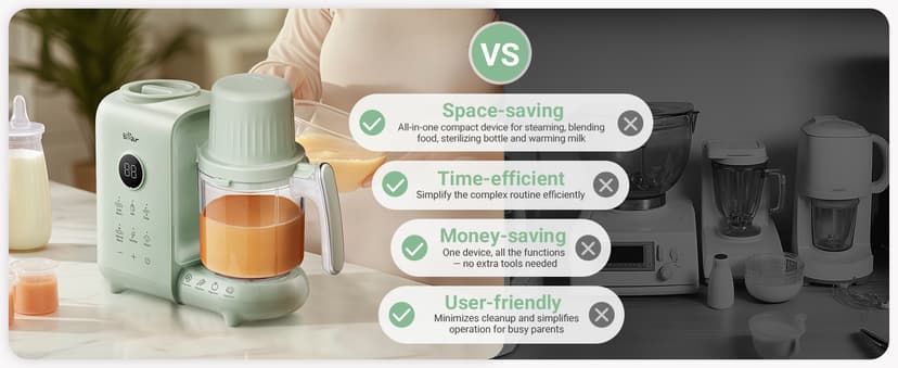 Bear 2025 Baby Food Maker with Two Layer Steam Baskets, Multifunction Baby Food Processor Steamer Puree Blender, Baby Food Mill with Bottle Warming Sterili-zing Auto Cleaning Function, BPA-Free