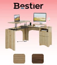 Bestier Computer Desk with Keyboard Tray, 55 inch Office Desk with Power Outlet, Modern Home Office Desk with File Drawer (Natual Oak, 55" W with Single-Sided Drawers)