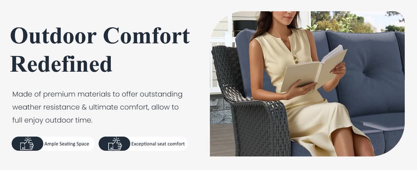 LayinSun 10 Piece Wicker Outdoor Furniture Set with 6-inch Comfy Cushions, High Back Patio Furniture Set with Swivel Rocking Chairs and Fire Pit Table