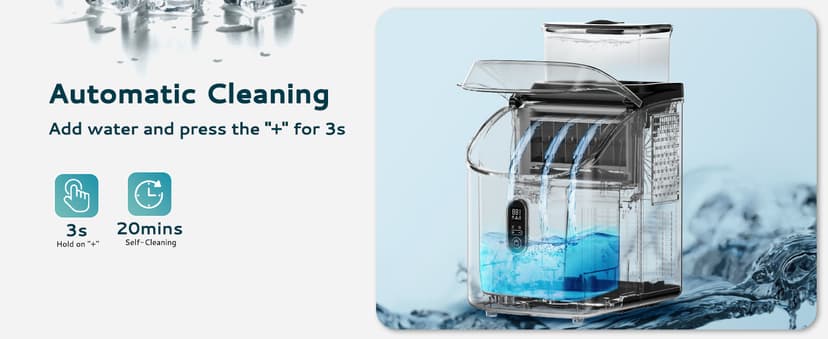 EUHOMY Ice Cube Maker Machine Countertop with External Water Tank, 34Lbs, 16Pcs Ready in 13 Mins, 2 Ways to Add Water, Auto-Cleaning, with Ice Scoop & Basket, for Home/Kitchen/Office/Bar (Black)