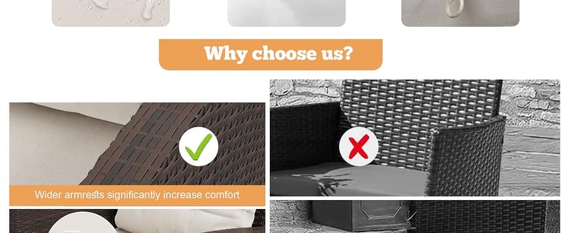 Shintenchi 3 Pieces Patio Furniture Set 3 Pieces PE Rattan Wicker Chairs with Table Outdoor Furniture for Backyard/Garden/Poolside/Outdoor Restaurant Brown Rattan with White Cushion