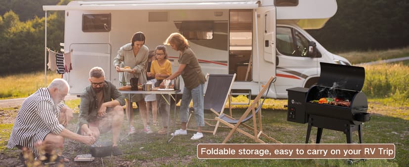 KingChii Portable Electric Wood Pellet Grill & Smoker with Foldable Legs, 456 SQ.IN Grill Capacity, 18LB Hopper, with PID Temperature Control (180-425°F) for Backyard Camping Bake and Roast, Black