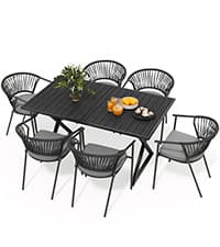 YITAHOME Outdoor Patio Chairs Set of 6, Stackable Dining Chairs Rattan Wicker Outdoor Patio Furniture Set with Cushion All Weather Bistro Chair for Garden Backyard Porch Poolside (Grey)